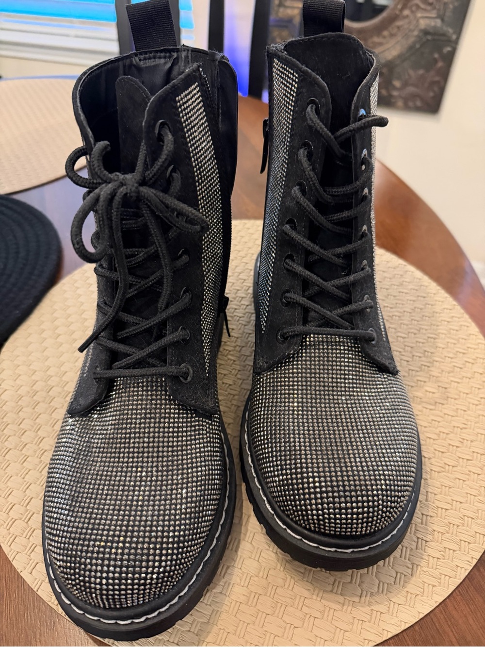 torrid Black Rhinestone Combat Boots
